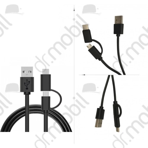 Adatkábel és töltő 2in1- micro USB+Type-c, 1m, Fekete